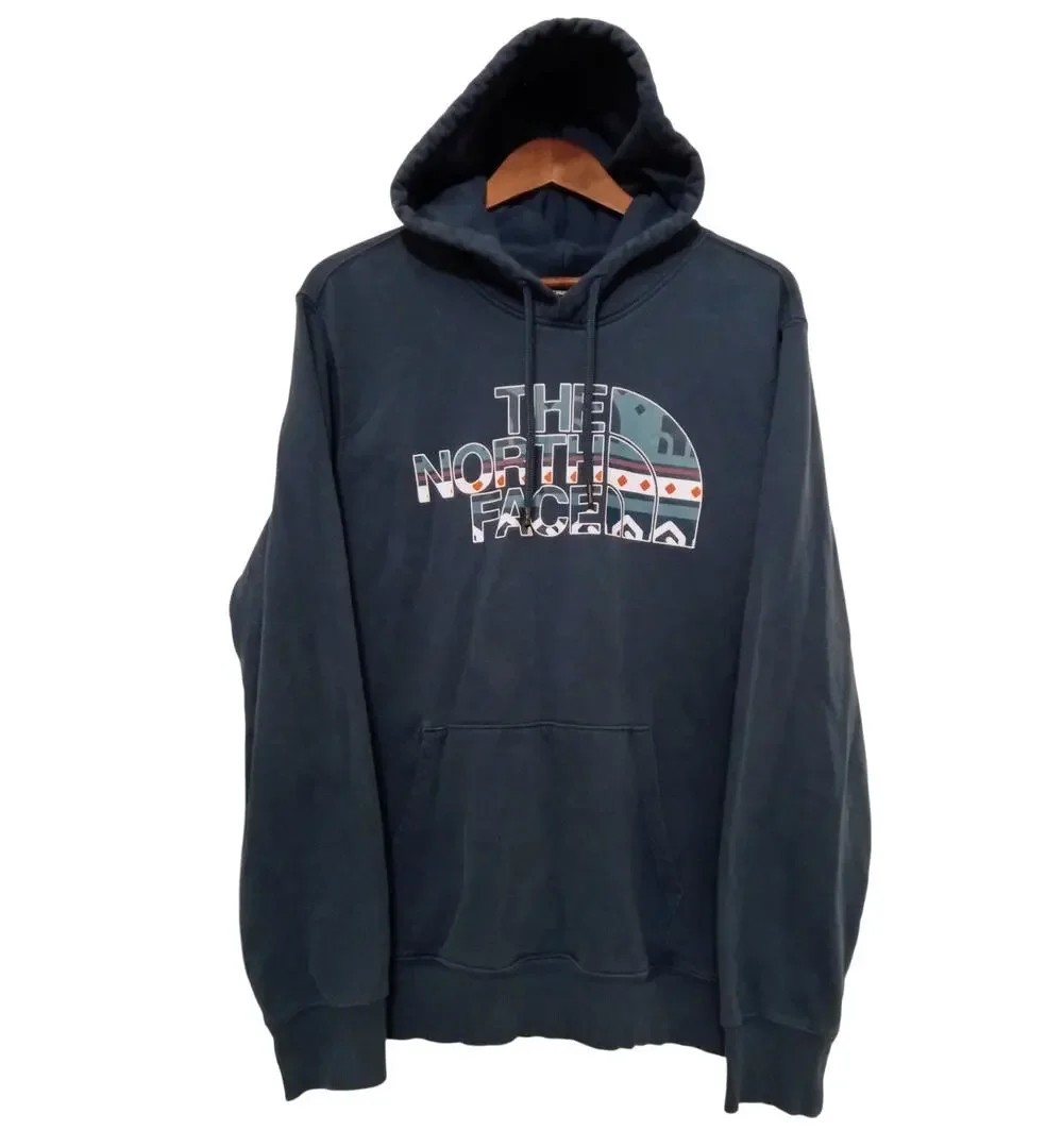 The North Face Half Dome Mens Teal Blue Aztec Print Graphic Pullover Hoodie SZ L